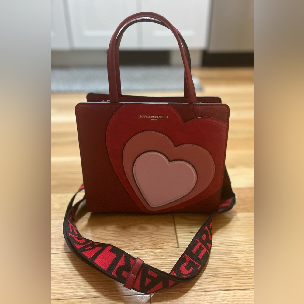 Original Karl Lagerfeld Paris Multi Heart Satchel Love Red Crossbody Hearts